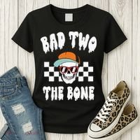Bad Two The Bone Funny 2nd Birthday Halloween Skeleton Boy Women's T-Shirt thumb 3