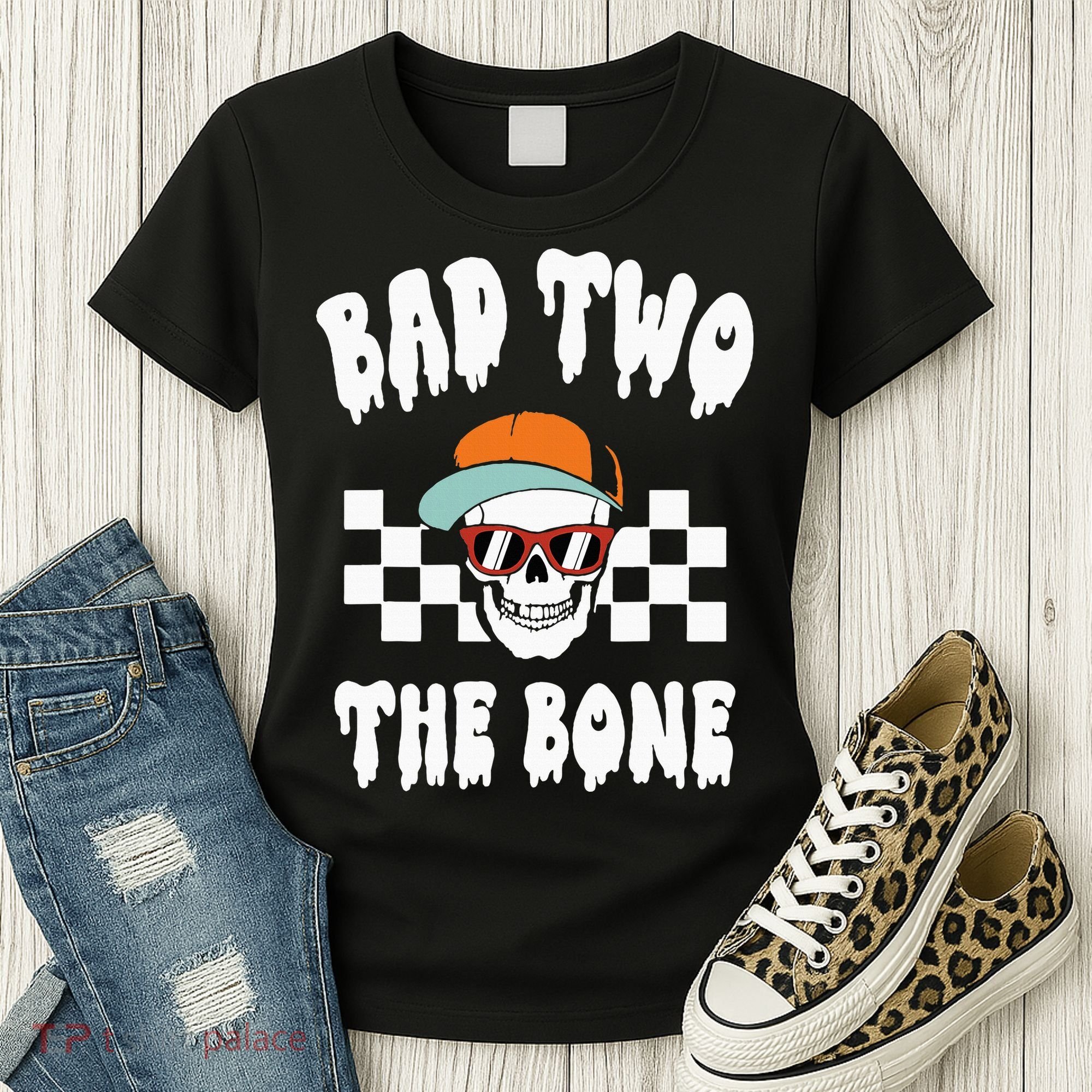 Bad Two The Bone Funny 2nd Birthday Halloween Skeleton Boy Women's T-Shirt