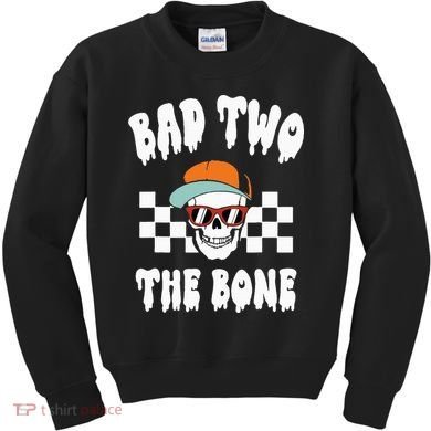 Bad Two The Bone Funny 2nd Birthday Halloween Skeleton Boy Kids Sweatshirt