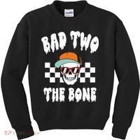 Bad Two The Bone Funny 2nd Birthday Halloween Skeleton Boy Kids Sweatshirt thumb 0