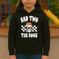 Bad Two The Bone Funny 2nd Birthday Halloween Skeleton Boy Kids Hoodie thumb 3