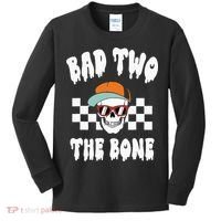 Bad Two The Bone Funny 2nd Birthday Halloween Skeleton Boy Kids Long Sleeve Shirt thumb 0
