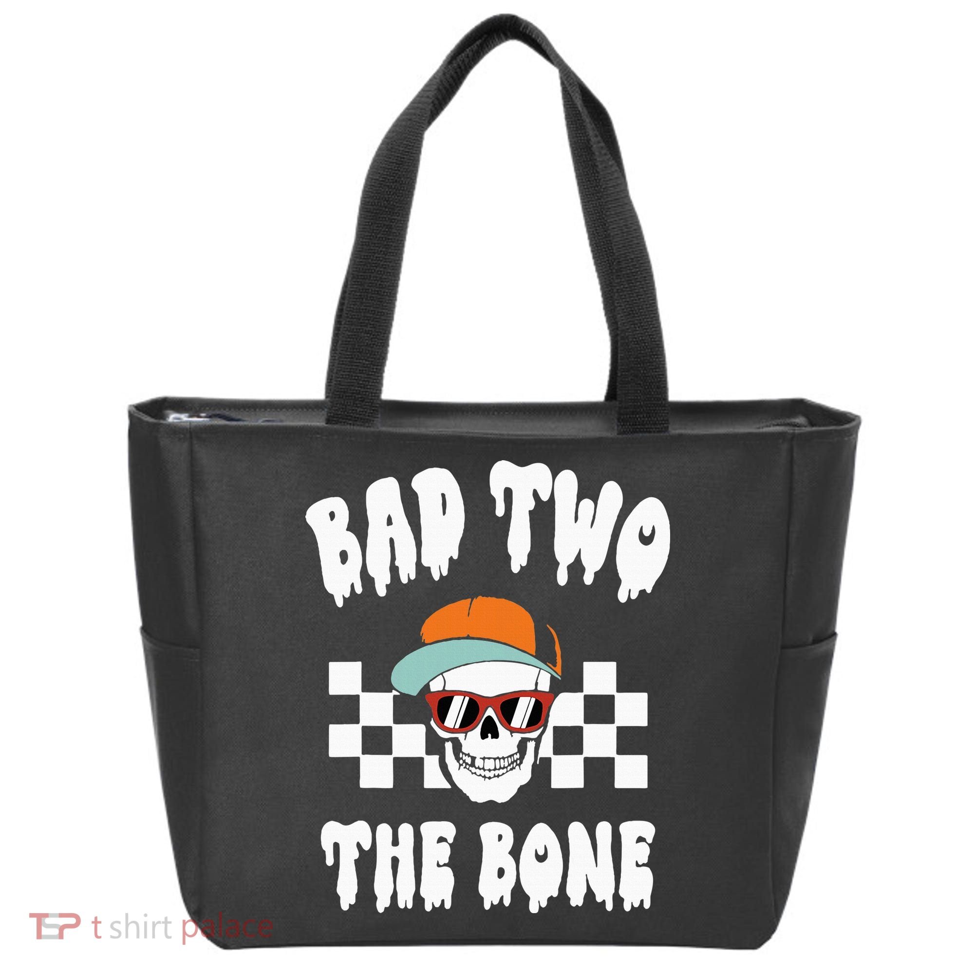 Bad Two The Bone Funny 2nd Birthday Halloween Skeleton Boy Tote Bag