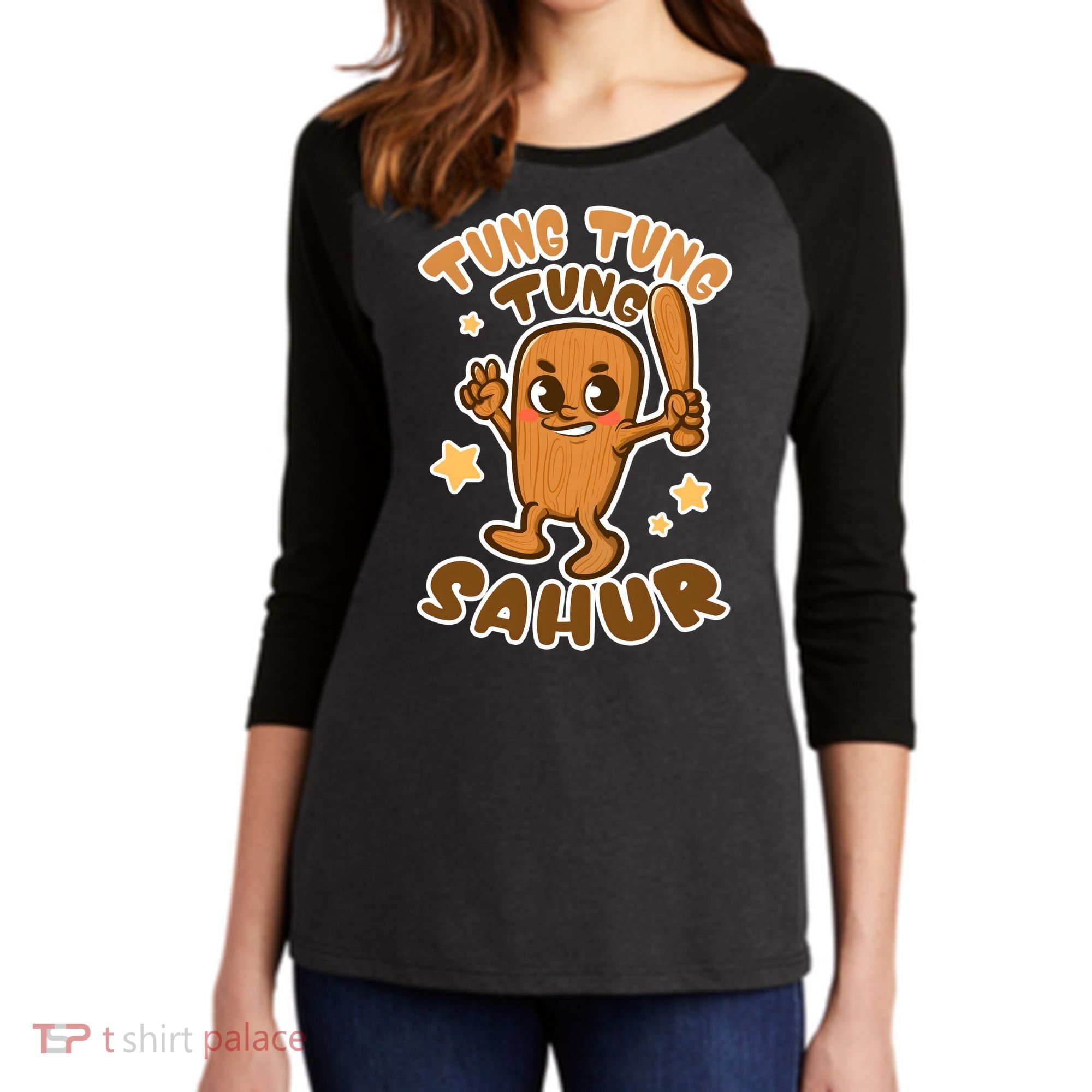 Brainrot Tung Tung Tung Sahur Women's Tri-Blend 3/4-Sleeve Raglan Shirt