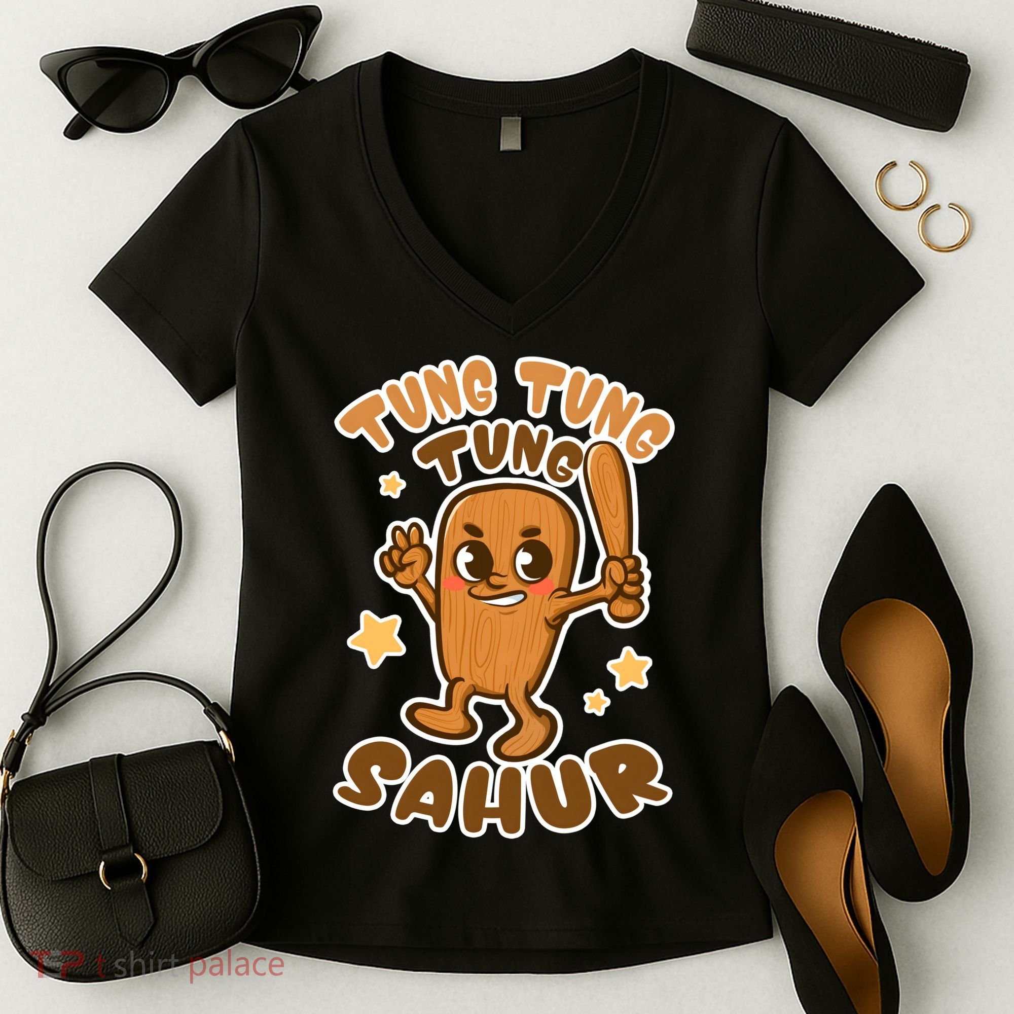 Brainrot Tung Tung Tung Sahur Women's V-Neck T-Shirt