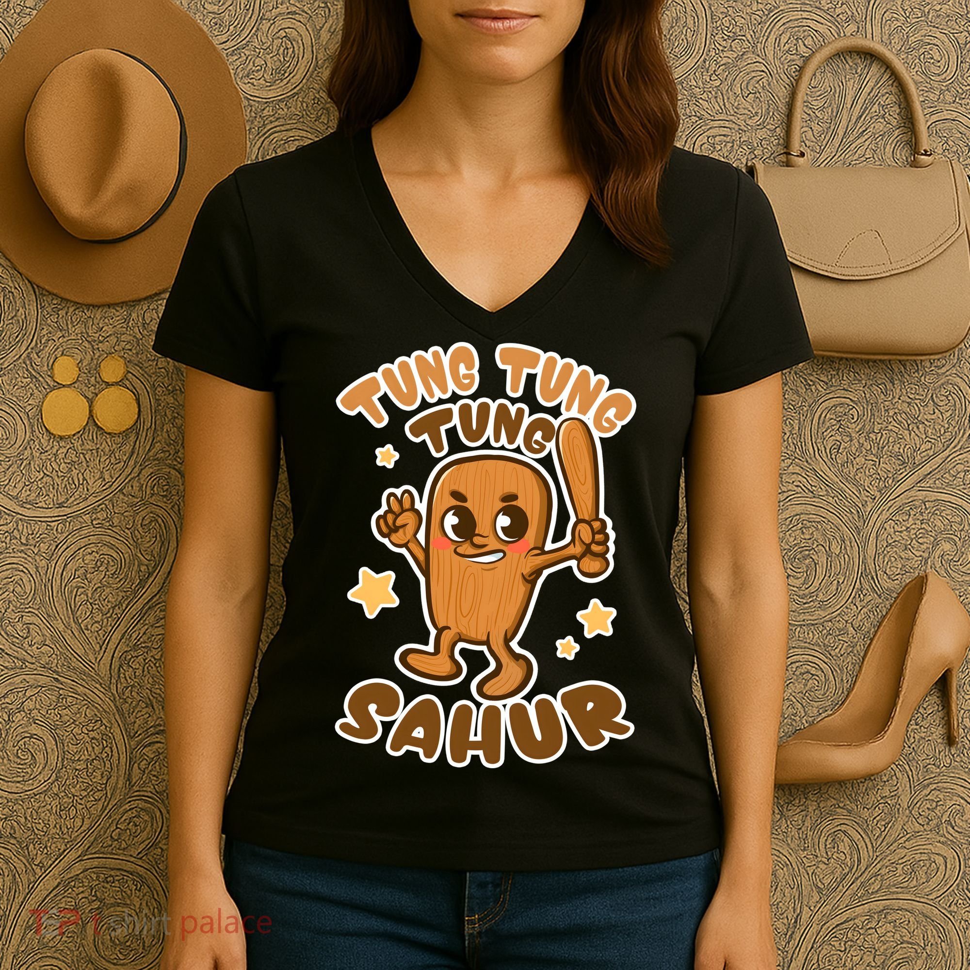 Brainrot Tung Tung Tung Sahur Women's V-Neck T-Shirt