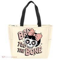 Bad Two The Bone Cute Skull Girl With Bow Halloween  Tote Bag thumb 0