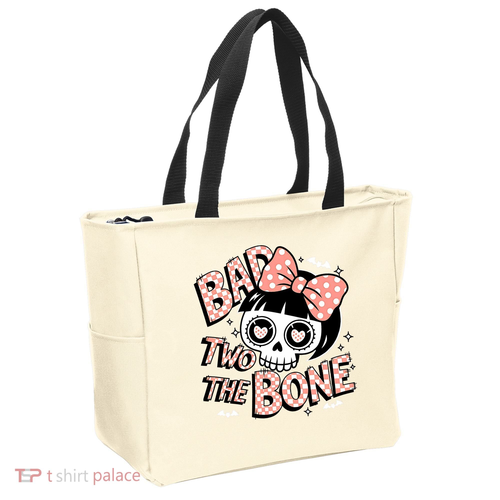 Bad Two The Bone Cute Skull Girl With Bow Halloween  Tote Bag