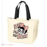 Bad Two The Bone Cute Skull Girl With Bow Halloween  Tote Bag thumb 3