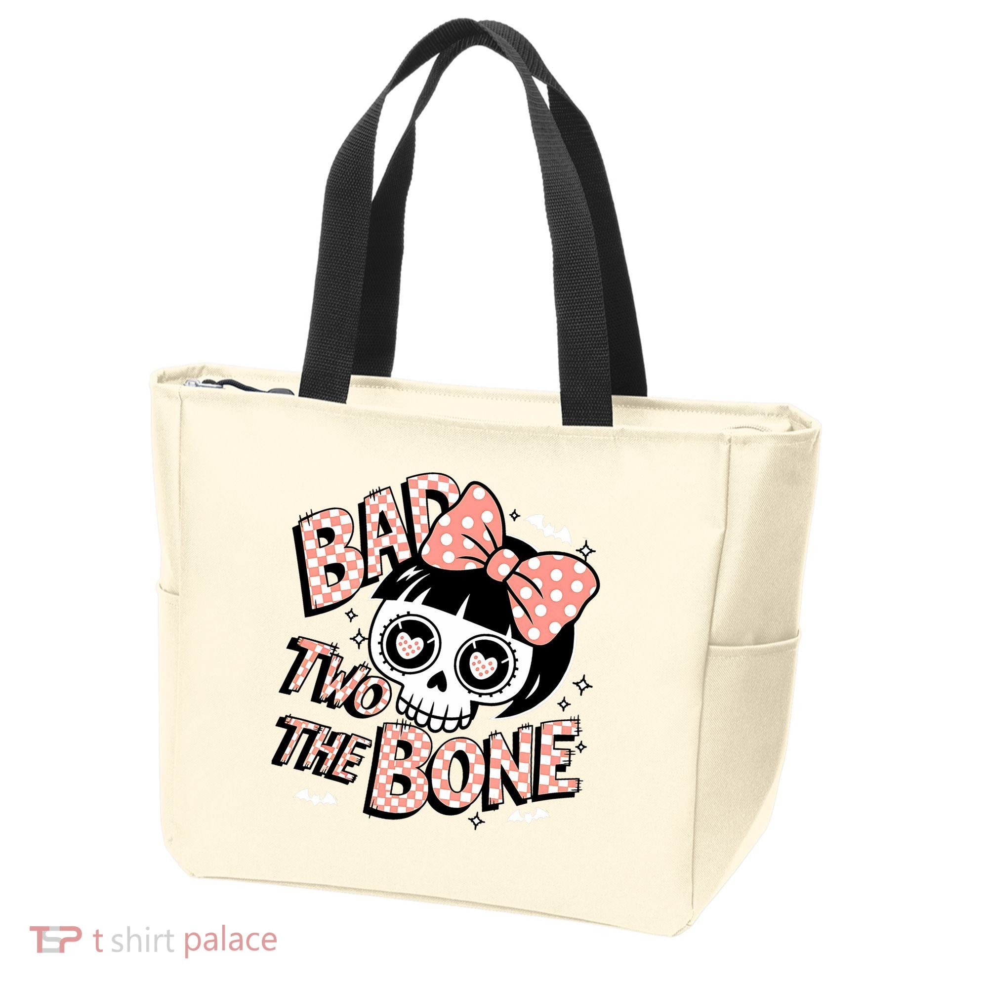 Bad Two The Bone Cute Skull Girl With Bow Halloween  Tote Bag