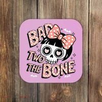 Bad Two The Bone Cute Skull Girl With Bow Halloween  Coaster thumb 0