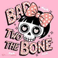 Bad Two The Bone Cute Skull Girl With Bow Halloween  Coaster thumb 2