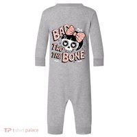 Bad Two The Bone Cute Skull Girl With Bow Halloween  Infant Fleece One Piece thumb 0