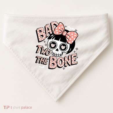 Bad Two The Bone Cute Skull Girl With Bow Halloween  USA-Made Doggie Bandana