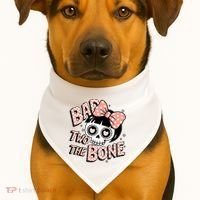 Bad Two The Bone Cute Skull Girl With Bow Halloween  USA-Made Doggie Bandana thumb 1