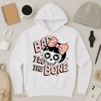 Bad Two The Bone Cute Skull Girl With Bow Halloween  Hoodie thumb 3