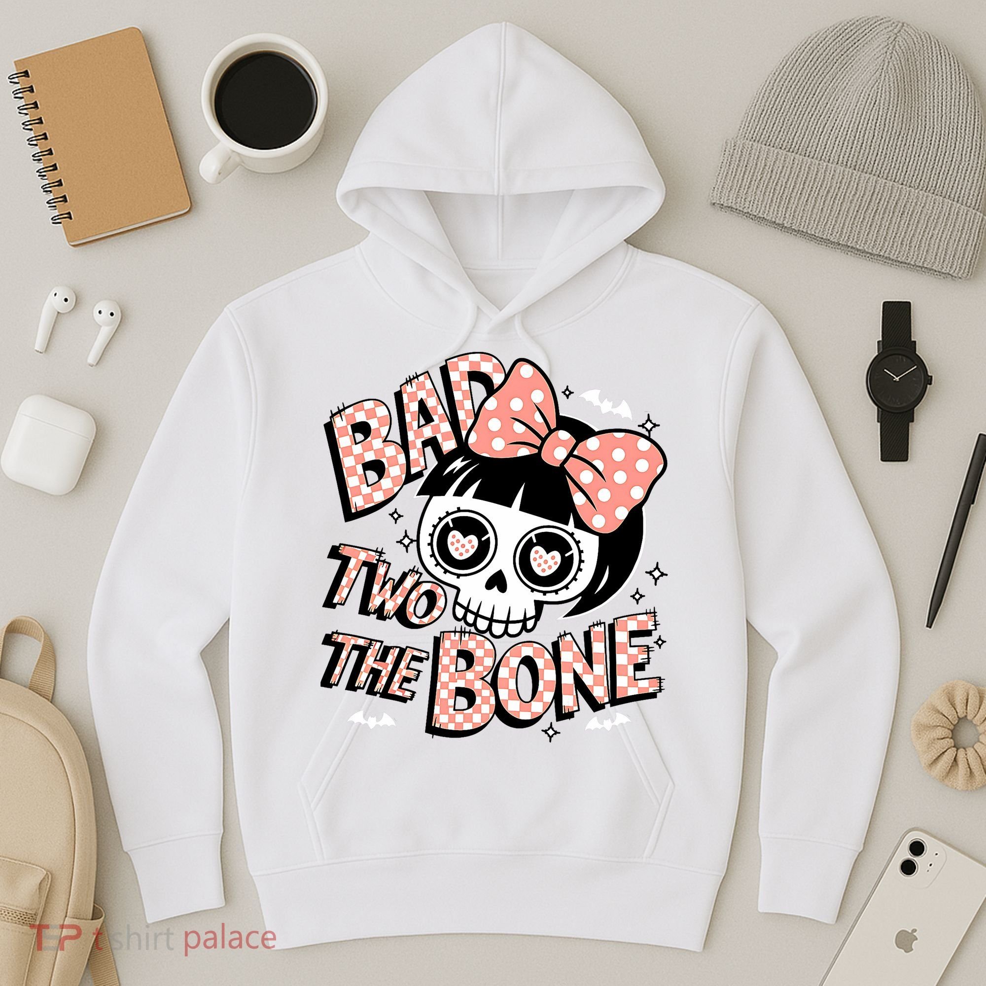 Bad Two The Bone Cute Skull Girl With Bow Halloween  Hoodie