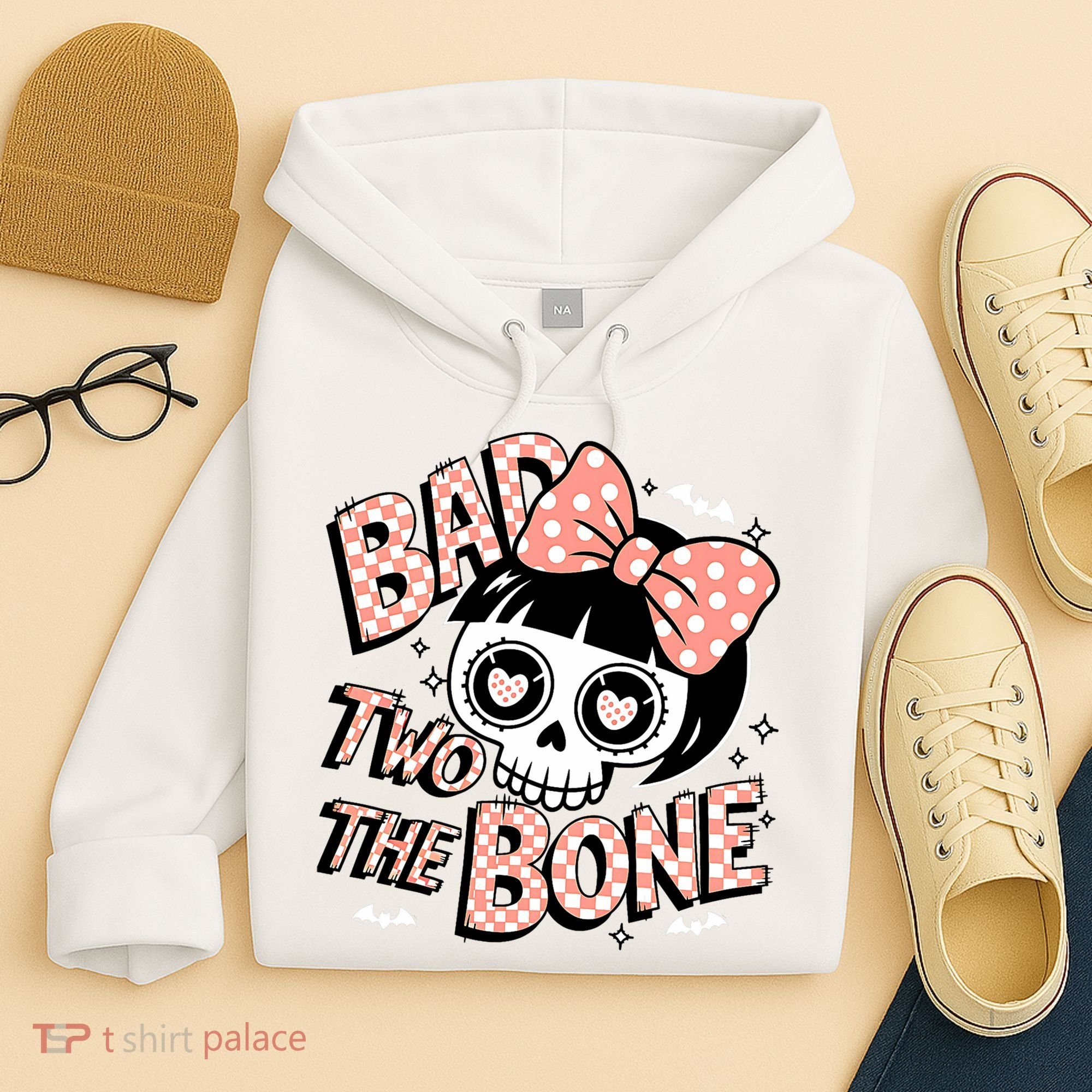 Bad Two The Bone Cute Skull Girl With Bow Halloween  Hoodie