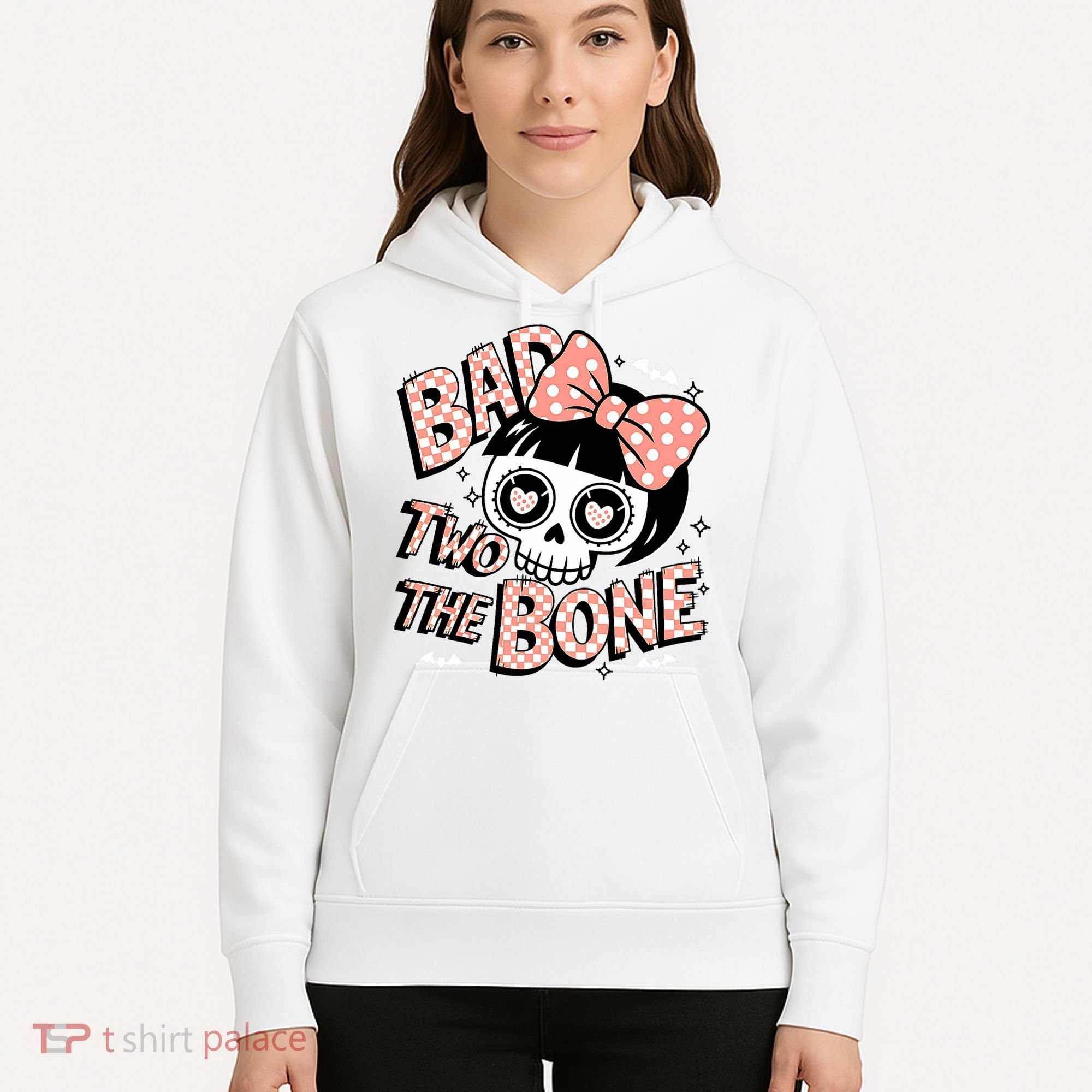Bad Two The Bone Cute Skull Girl With Bow Halloween  Hoodie