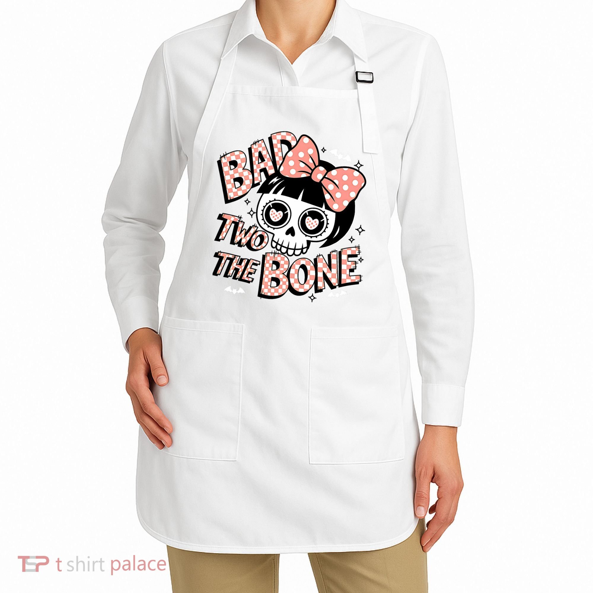 Bad Two The Bone Cute Skull Girl With Bow Halloween  Apron