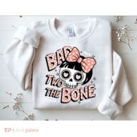 Bad Two The Bone Cute Skull Girl With Bow Halloween  Sweatshirt thumb 2