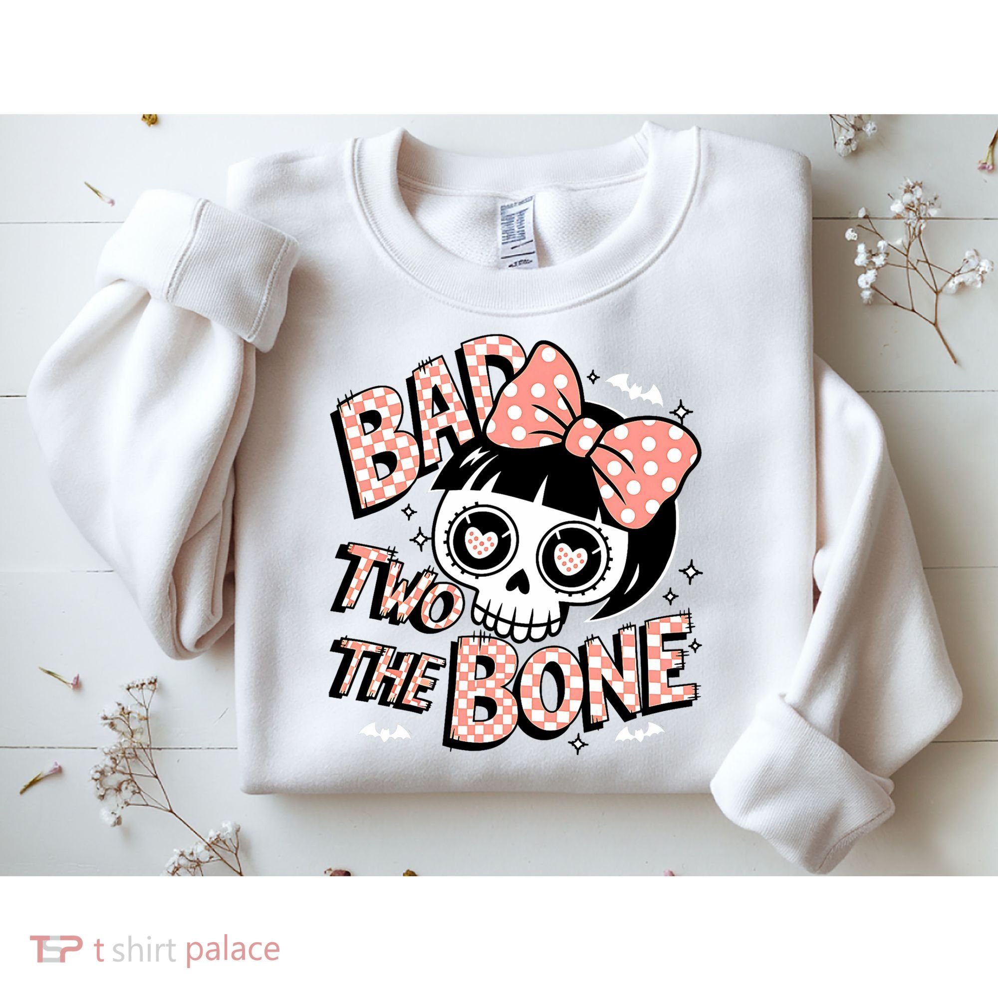 Bad Two The Bone Cute Skull Girl With Bow Halloween  Sweatshirt