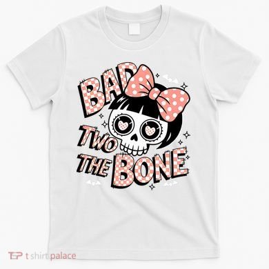 Bad Two The Bone Cute Skull Girl With Bow Halloween  T-Shirt