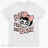 Bad Two The Bone Cute Skull Girl With Bow Halloween  T-Shirt thumb 0