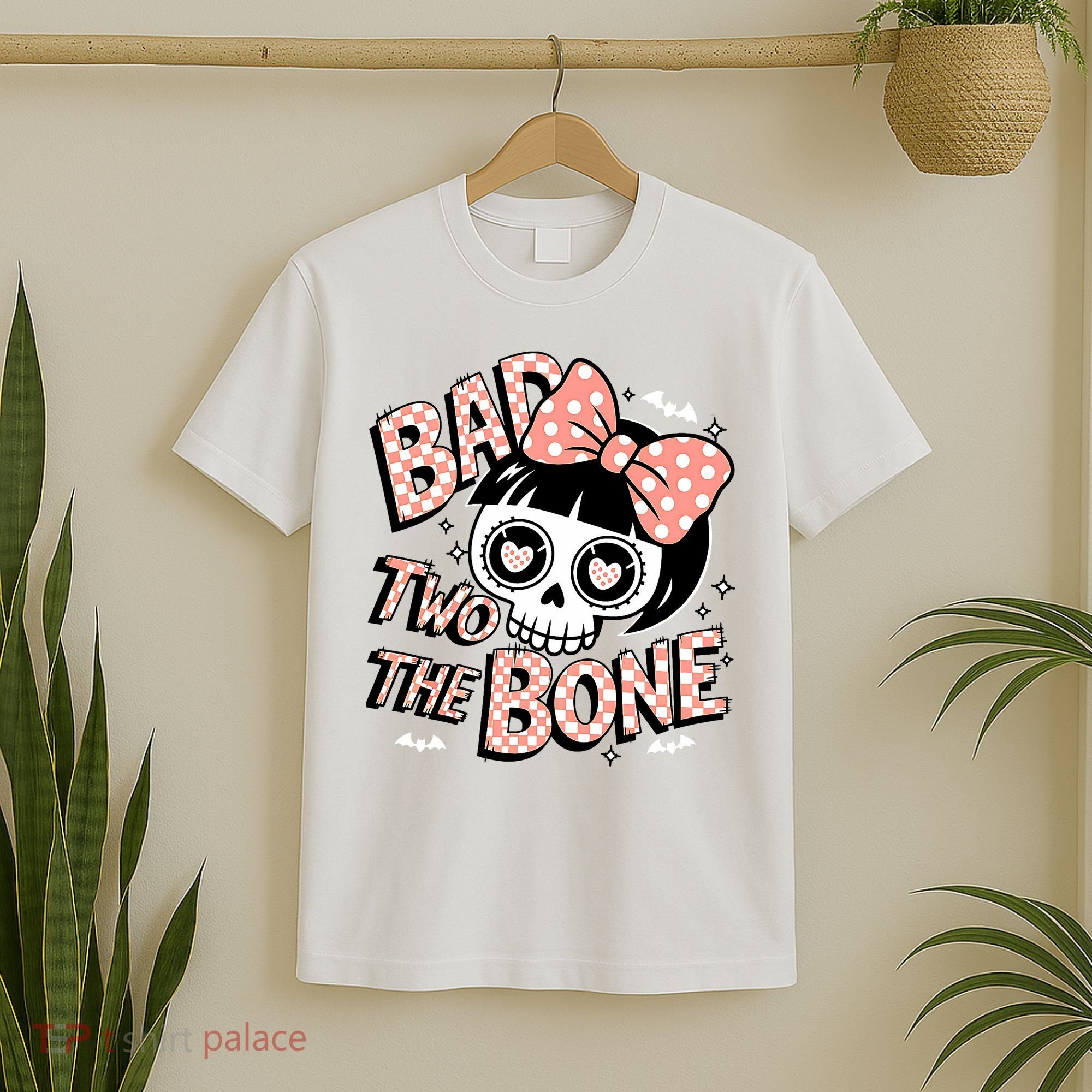 Bad Two The Bone Cute Skull Girl With Bow Halloween  T-Shirt