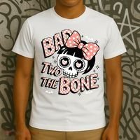 Bad Two The Bone Cute Skull Girl With Bow Halloween  T-Shirt thumb 3