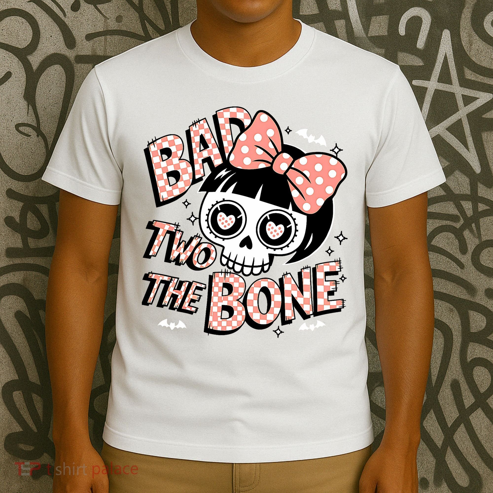 Bad Two The Bone Cute Skull Girl With Bow Halloween  T-Shirt