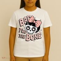 Bad Two The Bone Cute Skull Girl With Bow Halloween  T-Shirt thumb 4