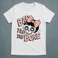 Bad Two The Bone Cute Skull Girl With Bow Halloween  T-Shirt thumb 5