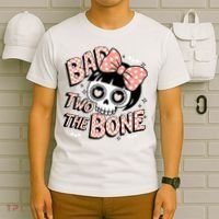 Bad Two The Bone Cute Skull Girl With Bow Halloween  T-Shirt thumb 6