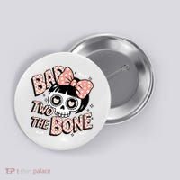 Bad Two The Bone Cute Skull Girl With Bow Halloween  Button thumb 0