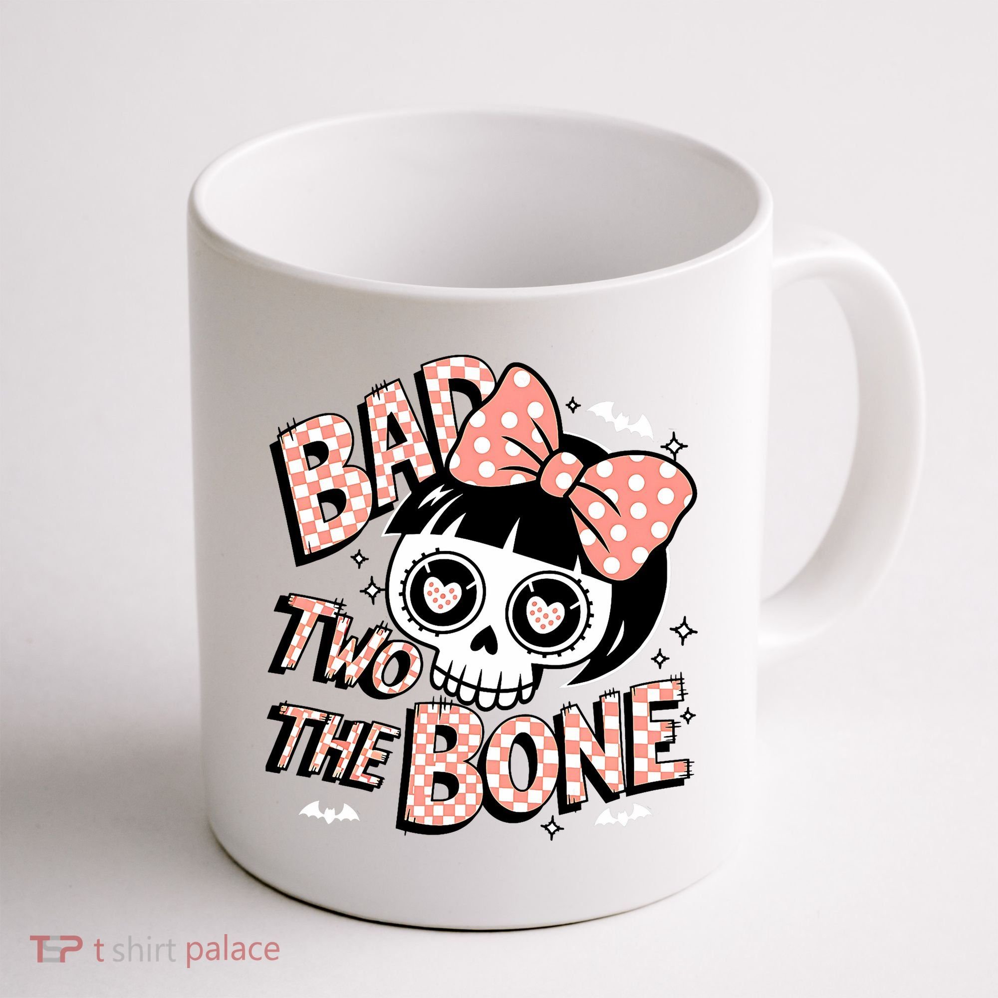 Bad Two The Bone Cute Skull Girl With Bow Halloween  Coffee Mug