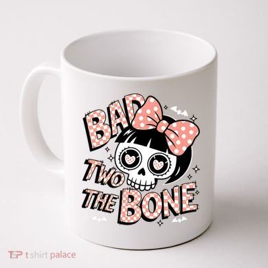 Bad Two The Bone Cute Skull Girl With Bow Halloween  Coffee Mug