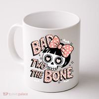 Bad Two The Bone Cute Skull Girl With Bow Halloween  Coffee Mug thumb 0