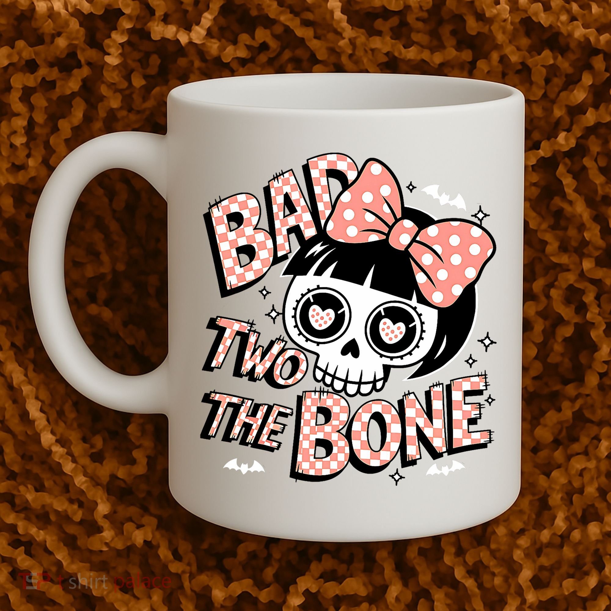 Bad Two The Bone Cute Skull Girl With Bow Halloween  Coffee Mug