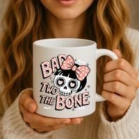 Bad Two The Bone Cute Skull Girl With Bow Halloween  Coffee Mug thumb 3