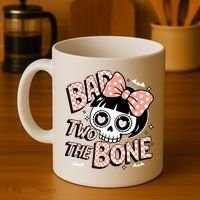 Bad Two The Bone Cute Skull Girl With Bow Halloween  Coffee Mug thumb 4