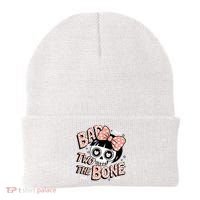 Bad Two The Bone Cute Skull Girl With Bow Halloween  Beanie thumb 0