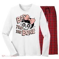 Bad Two The Bone Cute Skull Girl With Bow Halloween  Women's Long Sleeve Flannel Pajama Set  thumb 0