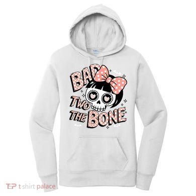Bad Two The Bone Cute Skull Girl With Bow Halloween  Women's Hoodie
