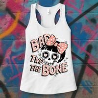 Bad Two The Bone Cute Skull Girl With Bow Halloween  Women's Tank Top thumb 3