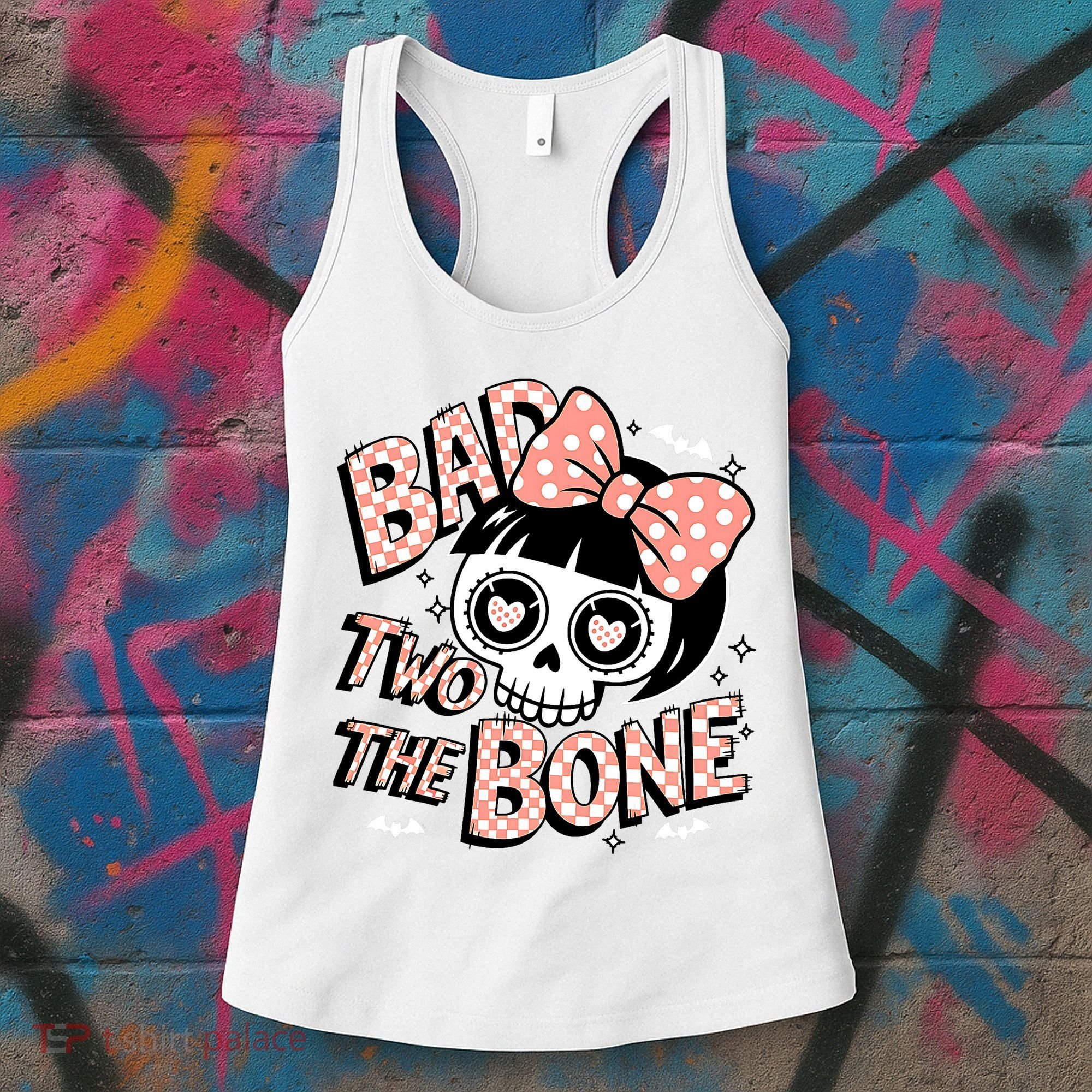 Bad Two The Bone Cute Skull Girl With Bow Halloween  Women's Tank Top