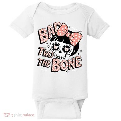 Bad Two The Bone Cute Skull Girl With Bow Halloween  Baby Bodysuit