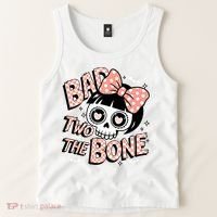 Bad Two The Bone Cute Skull Girl With Bow Halloween  Tank Top thumb 2