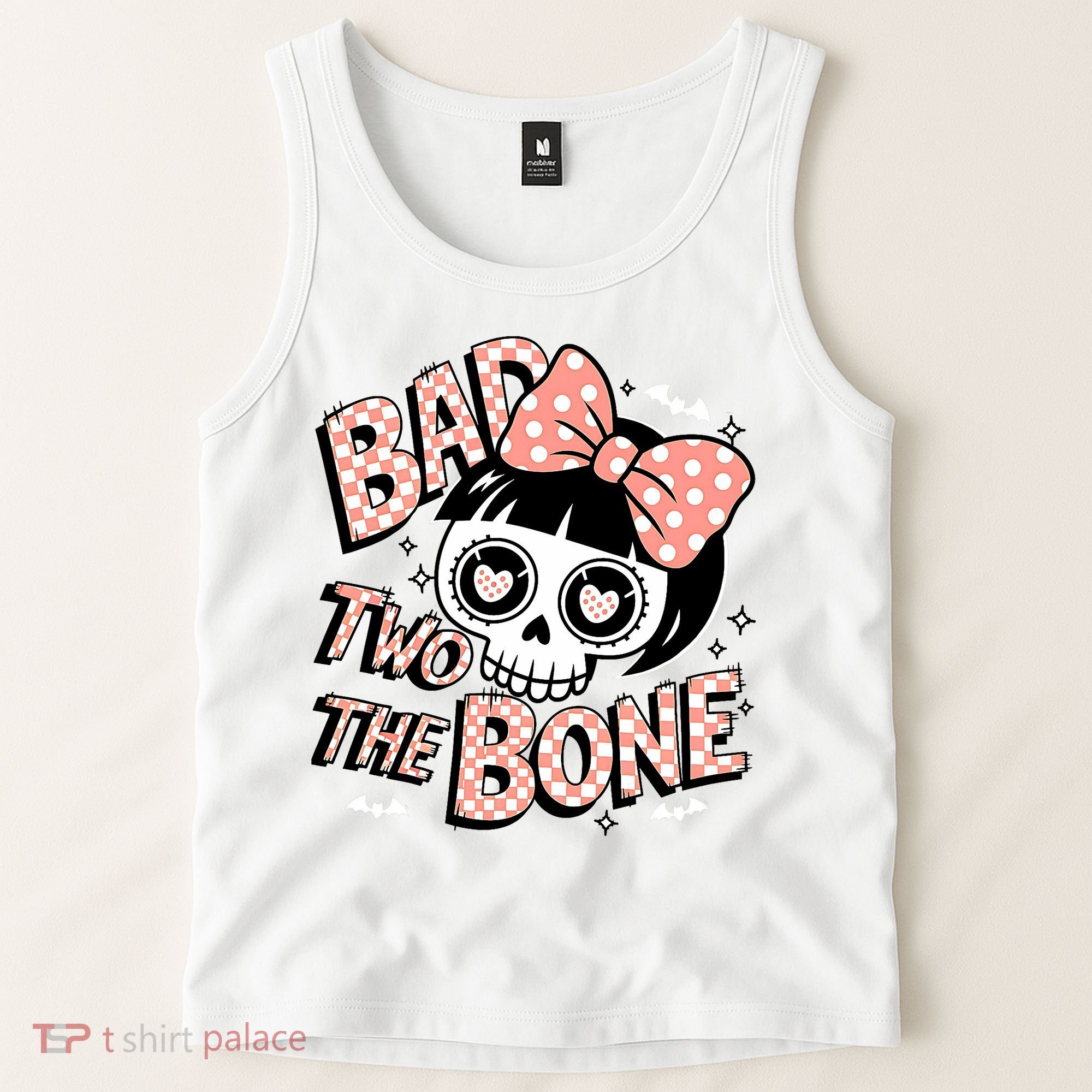 Bad Two The Bone Cute Skull Girl With Bow Halloween  Tank Top