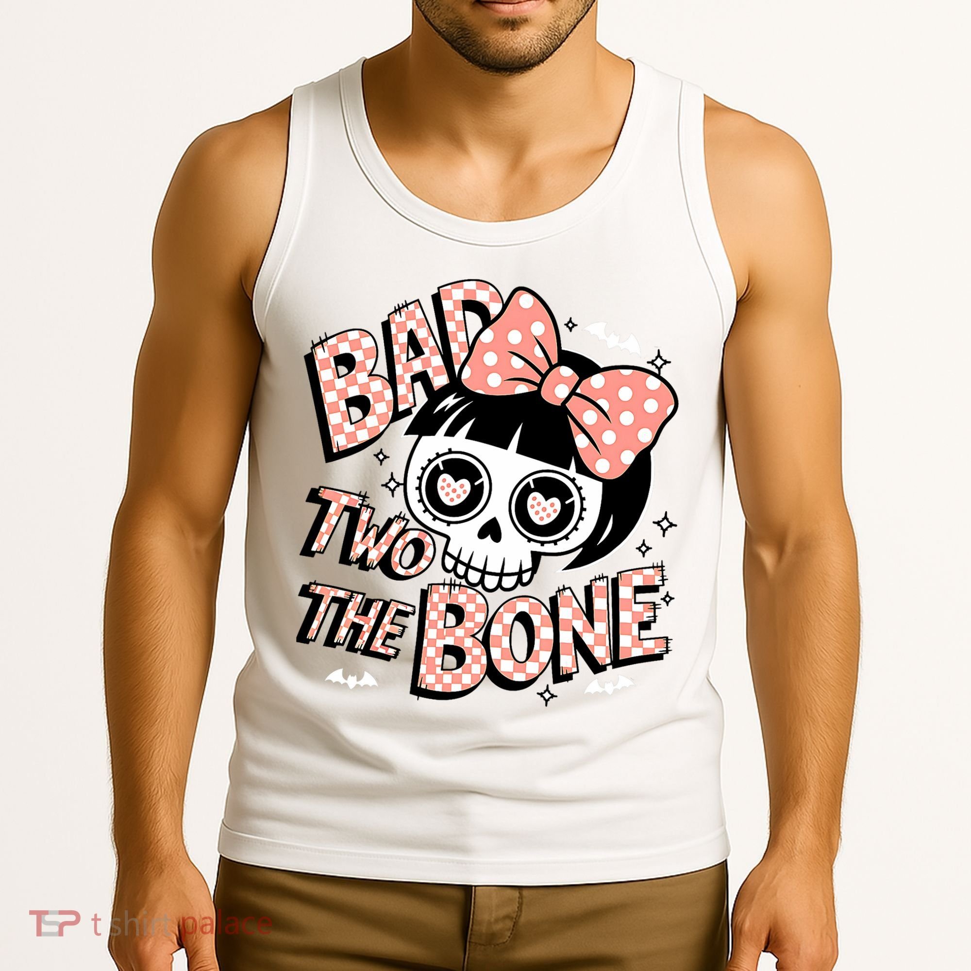Bad Two The Bone Cute Skull Girl With Bow Halloween  Tank Top